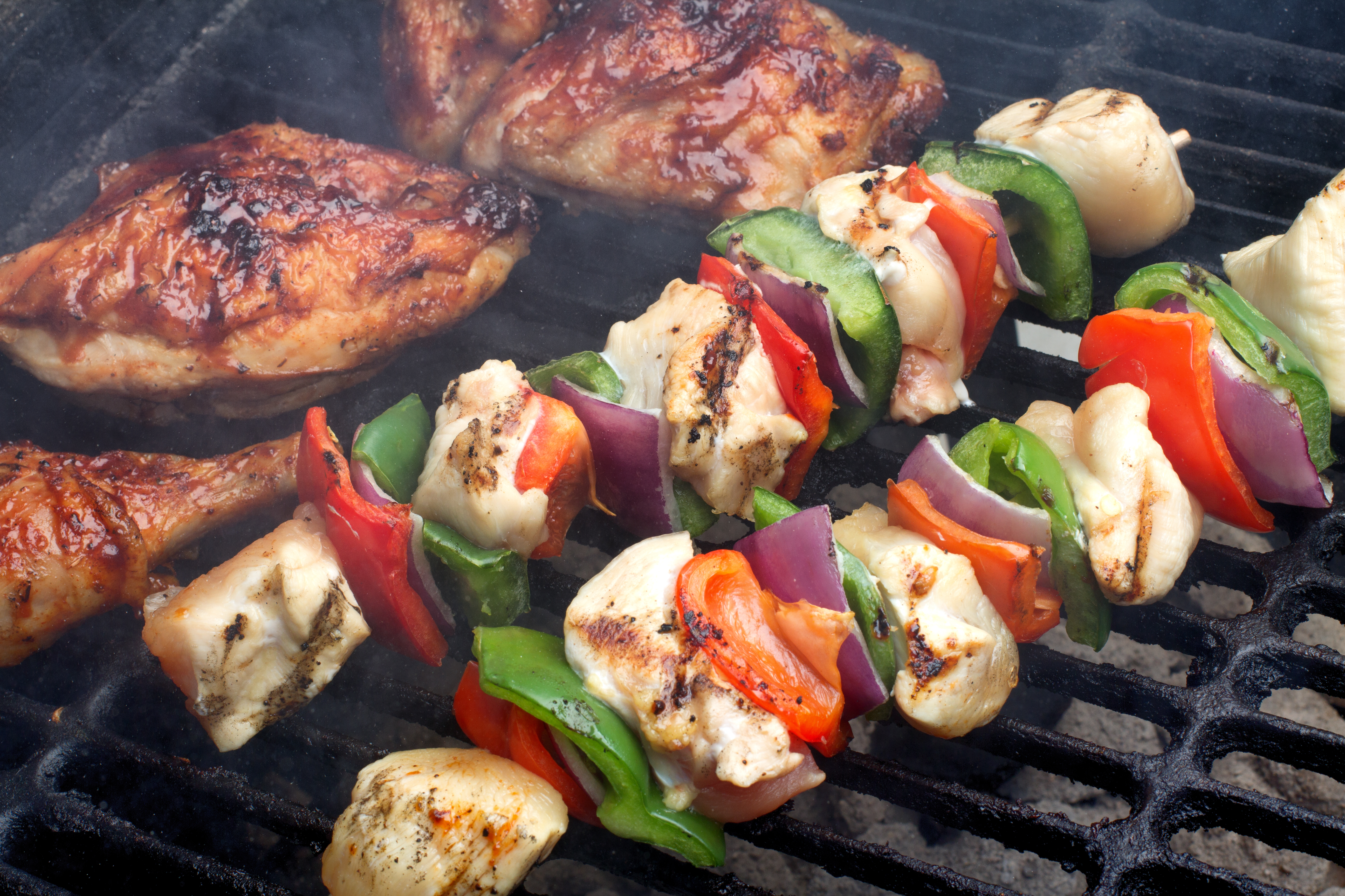 Grilling Chicken Kebabs and Barbecue Chicken