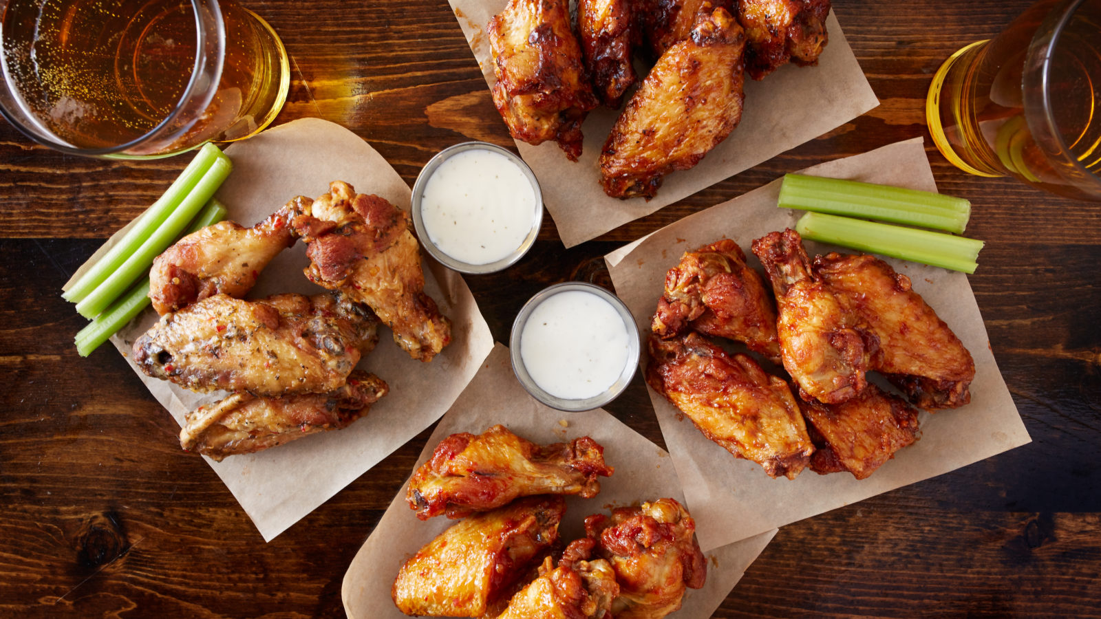 Chicken Wings with Dressing, Celery, and Beer