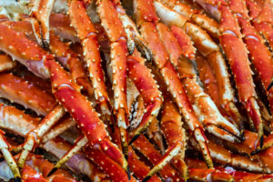 Meat of king crabs in Bergen fish market, Norway