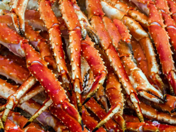 Meat of king crabs in Bergen fish market, Norway