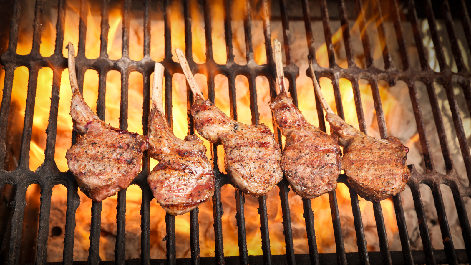 Rack of Lamb on Grill with flames